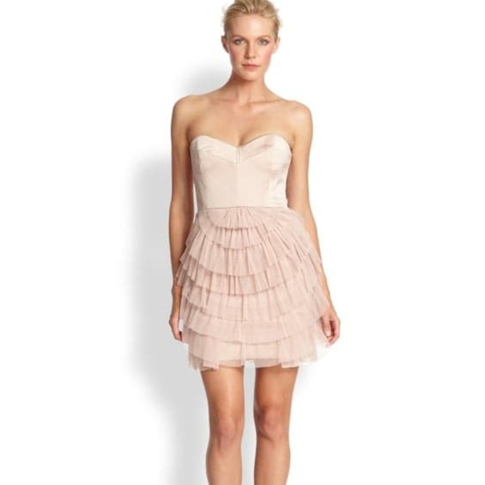 BCBGMAXAZRIA Sas Pleated Skirt Dress Pink Tiered